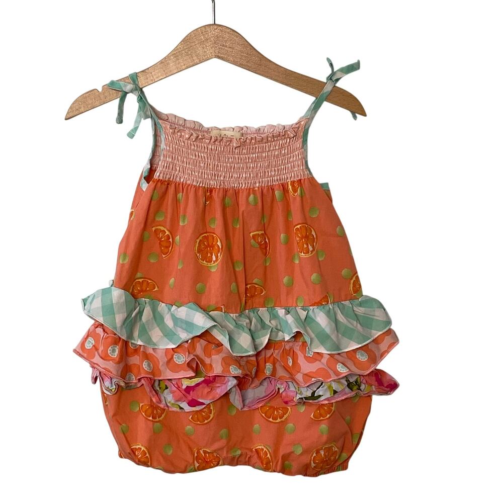 Matilda Jane One Piece Bubble Romper 18-24m Ruffled Orange Slices Smocking